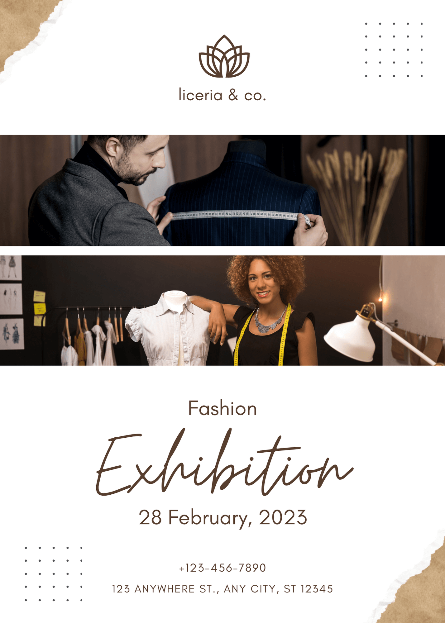 Minimal cream and brown exhibition invitation designed in Canva