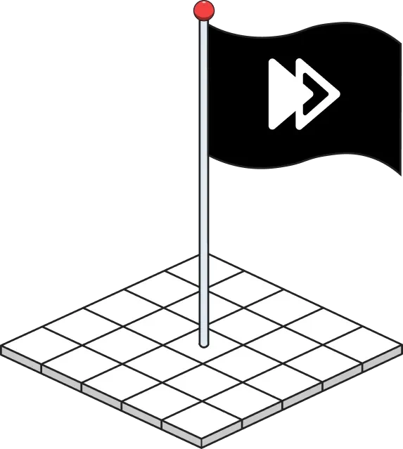 Illustration of a black flag with the FX Replay logo, marking growth milestones.