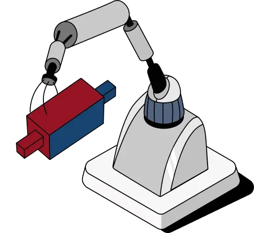 Robotic arm assembling a candlestick, symbolizing backtesting process.