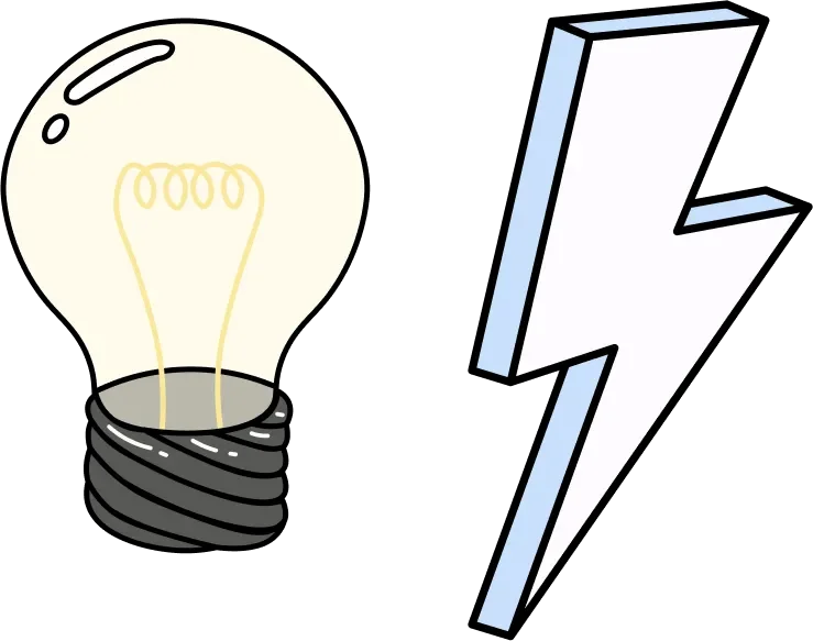 Light bulb and lightning bolt icons, symbolizing innovation and expansion.