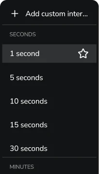 FX Replay seconds timeframe menu