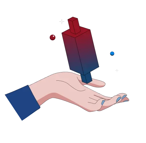 Illustration of a hand holding a red candlestick, symbolizing trading foundation.