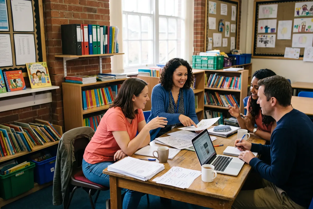 PTA committee members planning together in a UK primary school
