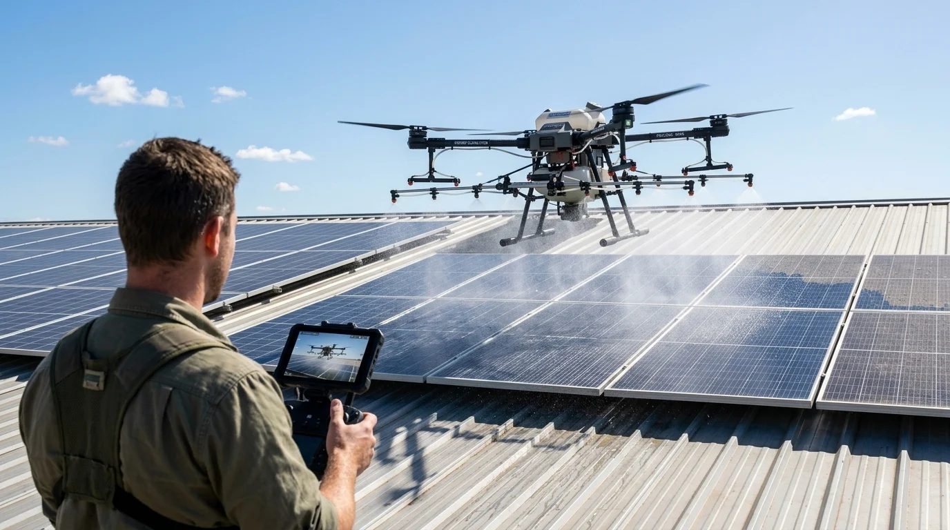 Autonomous drone cleaning solar panels