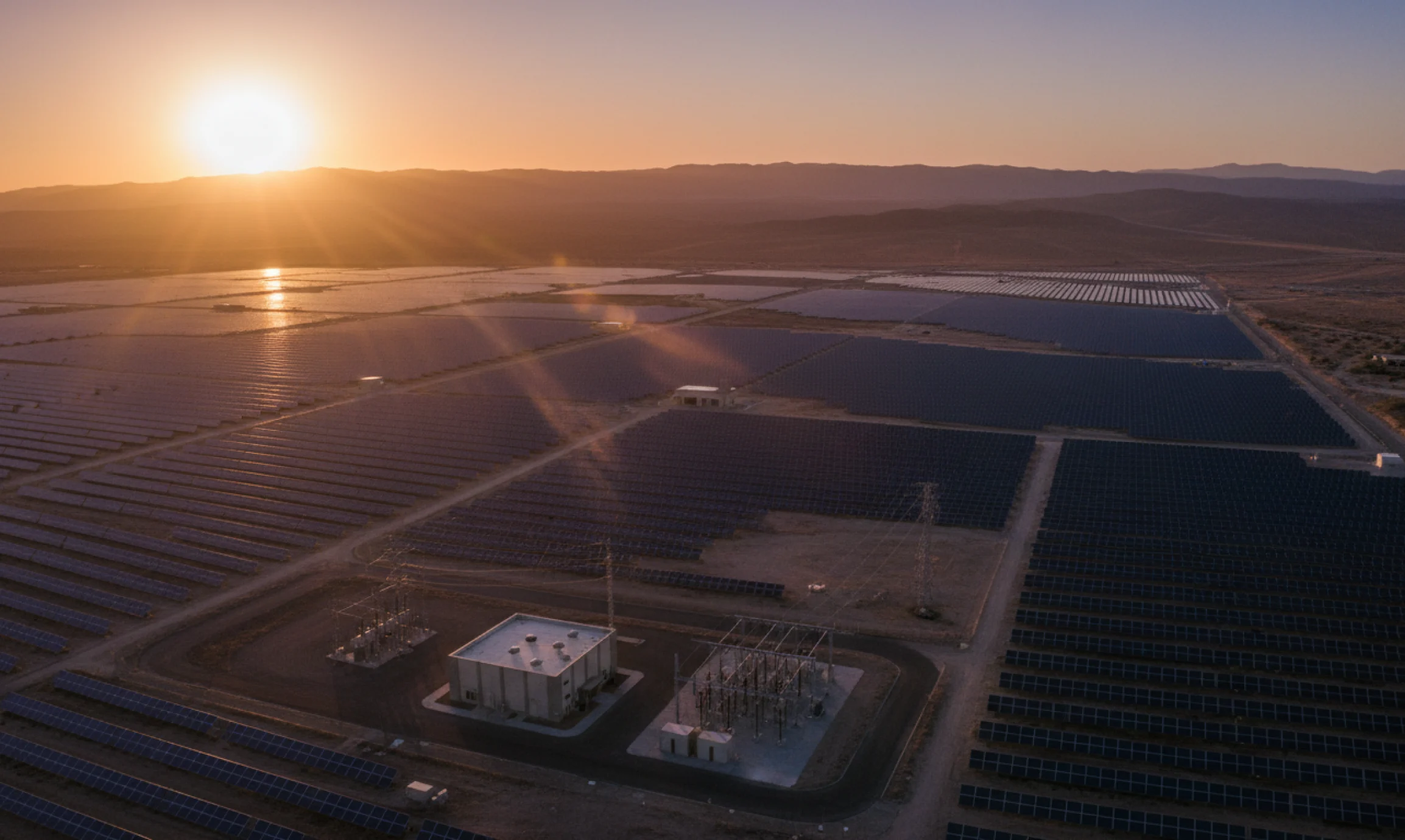 Solar infrastructure at sunset