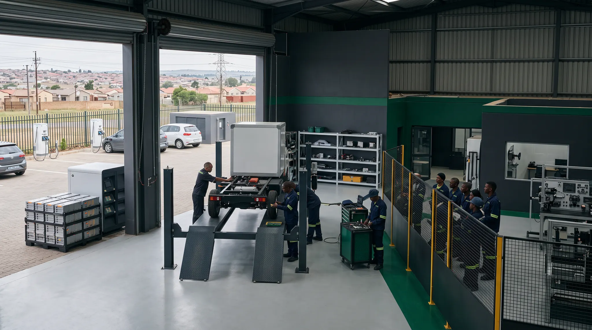 Electric vehicle workshop, charging hub and technician training facility