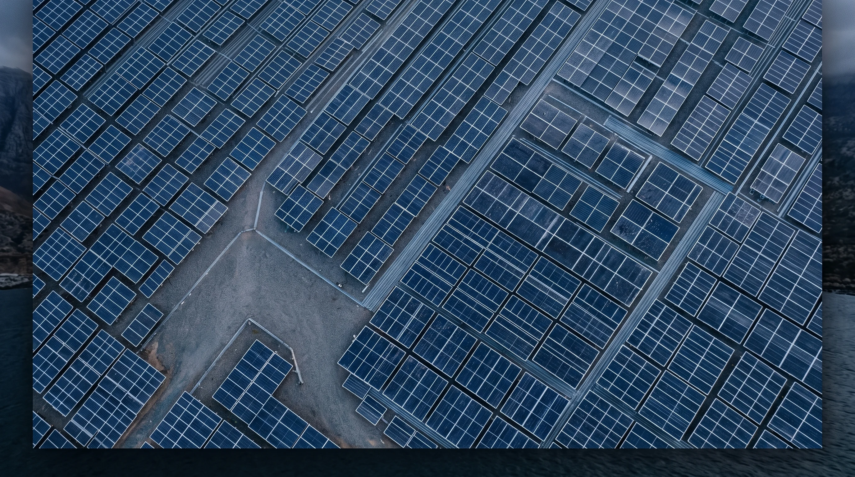 Aerial view of a large solar utility field