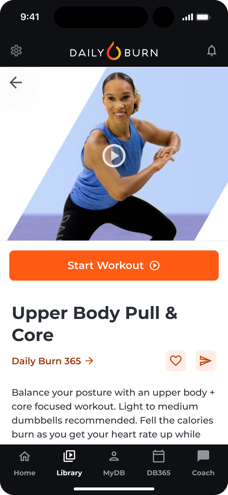 Daily Burn workout detail showing an on-demand class