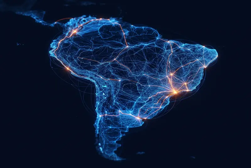 Network topology visualized across South America