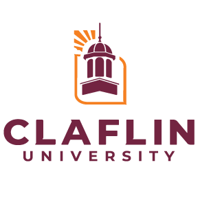 Claflin University primary stacked logo in maroon and orange