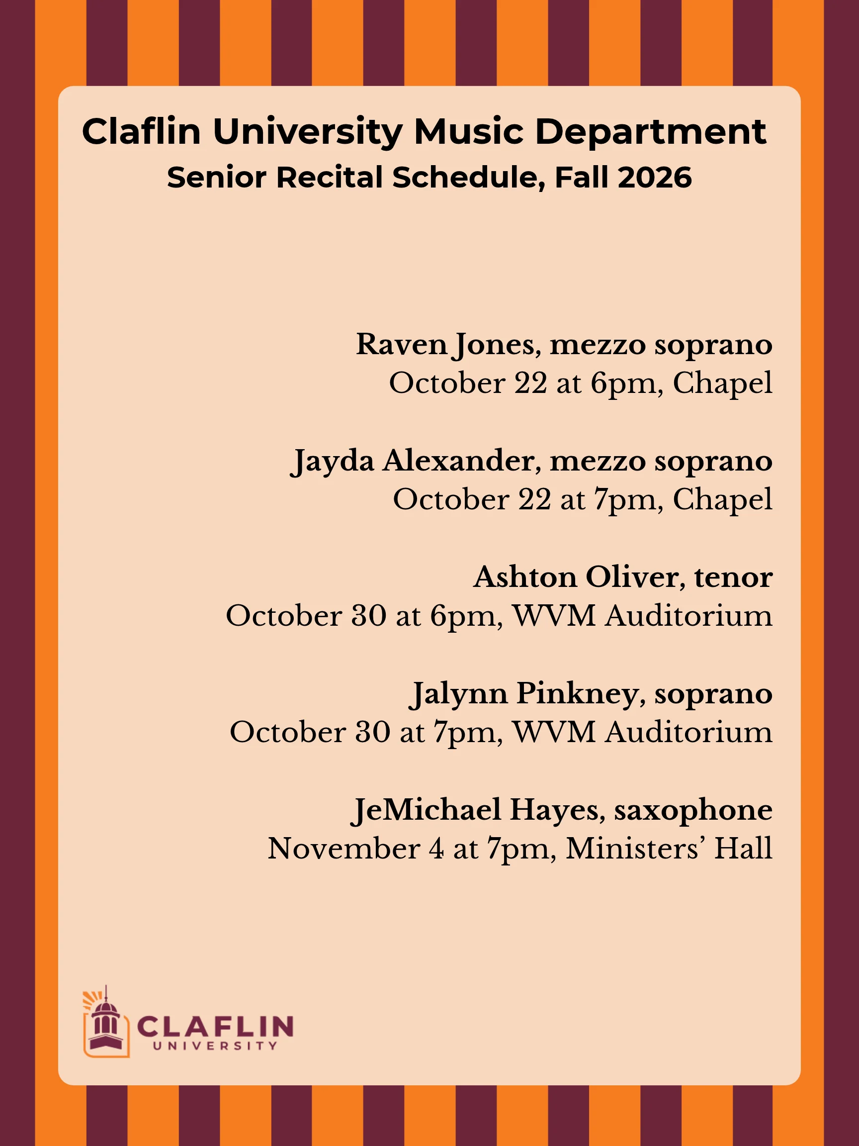 Fall 2026 Senior Recitals event flyer