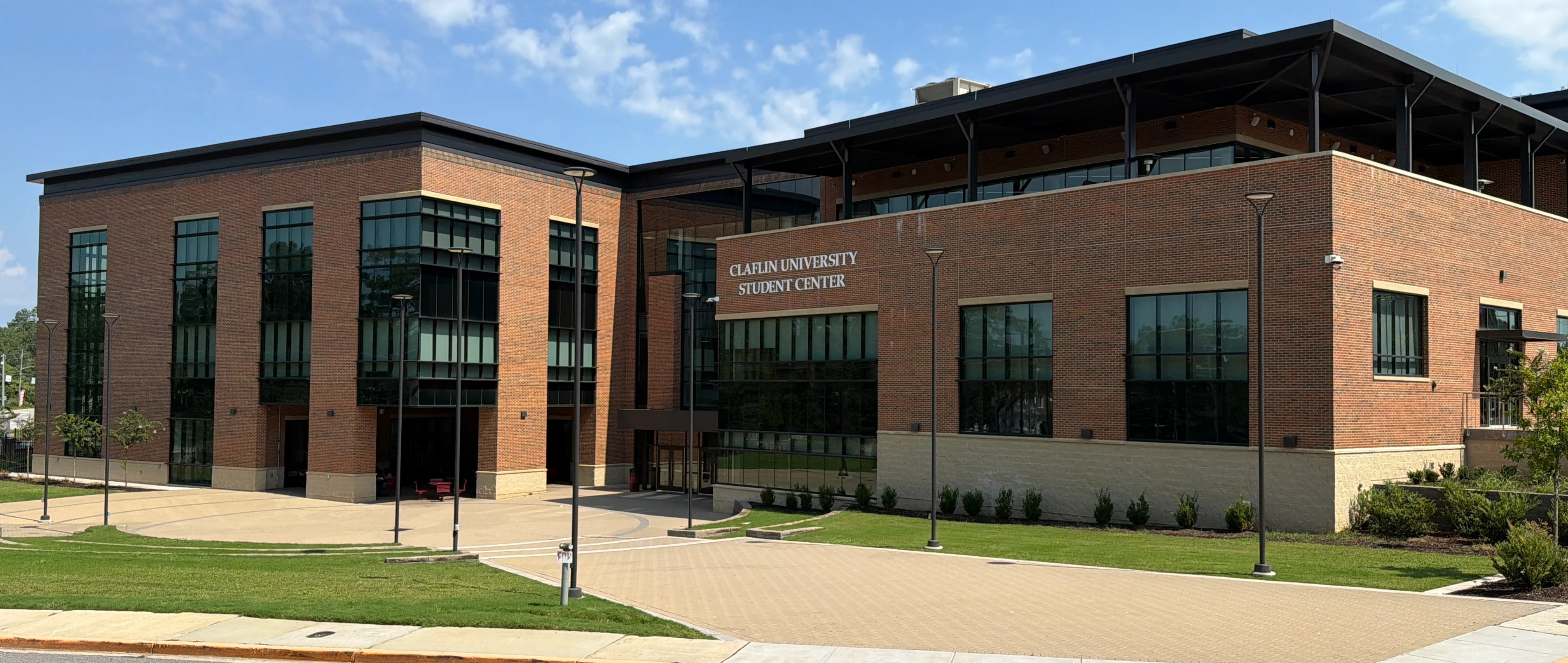 Exterior of the Claflin University Student Center under a blue sky