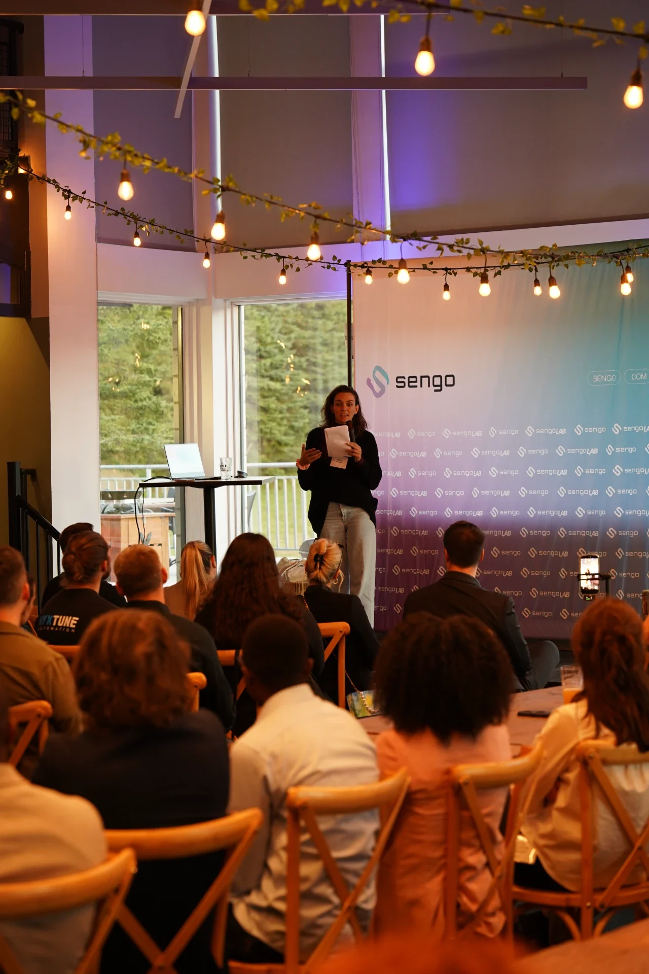 An attendee speaking at a Sengo event