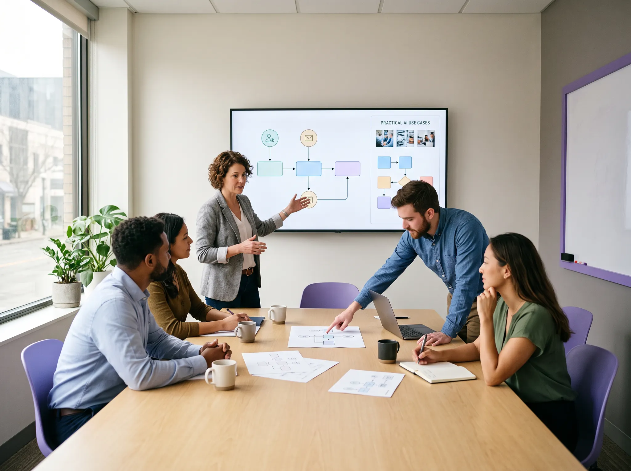 Business team collaborating during a practical AI training workshop