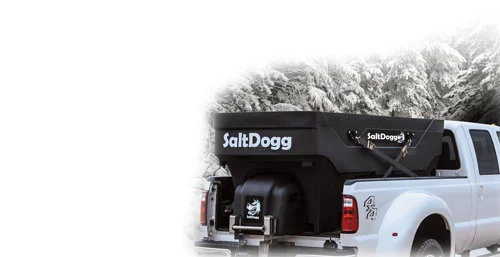 SaltDogg manufacturer photo of a pickup-mounted hopper salter