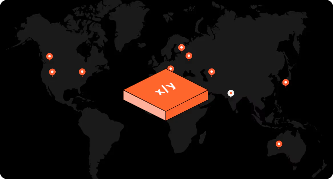 World map with XY Retail locations pinned across North America, Europe, the Middle East, Asia and Australia, all connected to one XY platform