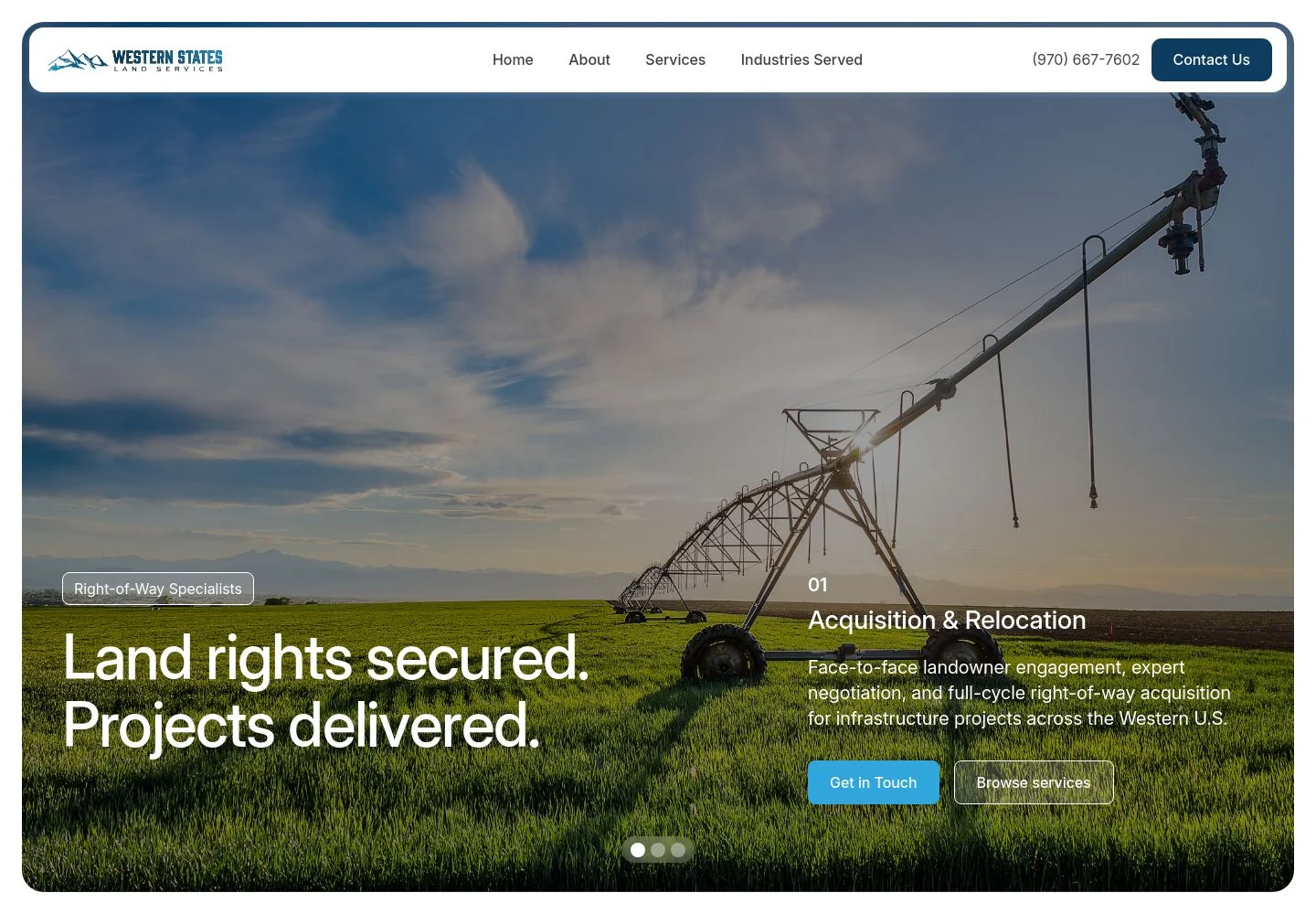 WSLS homepage built by PHENYX, with right-of-way services and clear contact links.