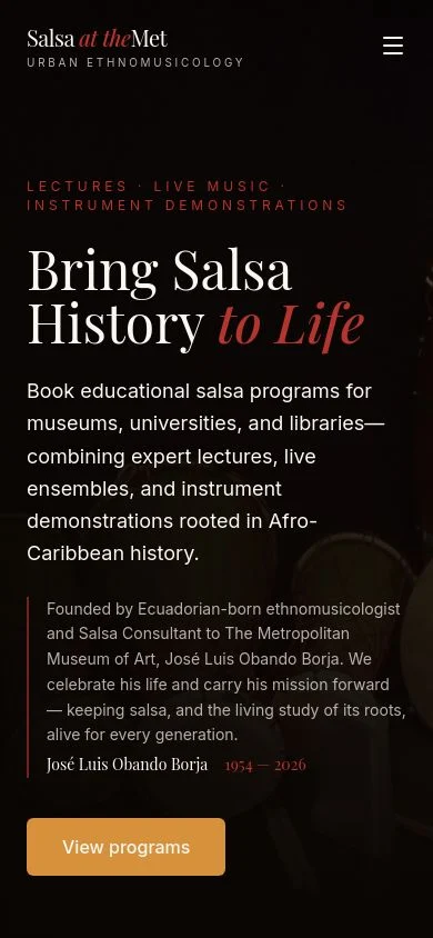 The Salsa at the Met app home screen on a phone