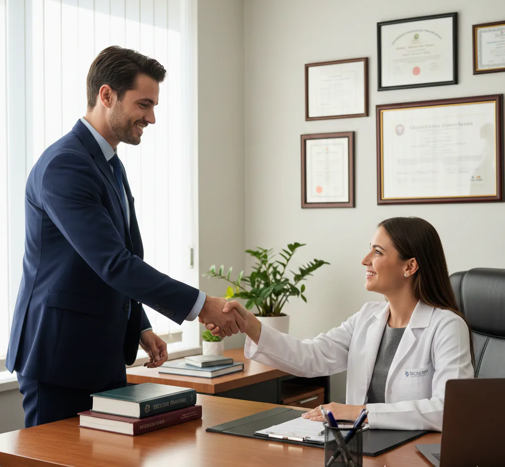Two professionals reviewing performance results together on a tablet in an office