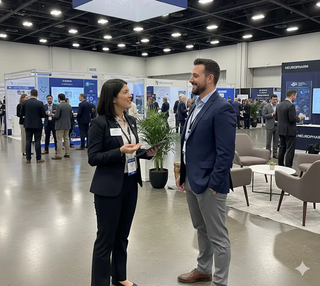 A medical science liaison reviewing a molecular data visualization with a healthcare provider