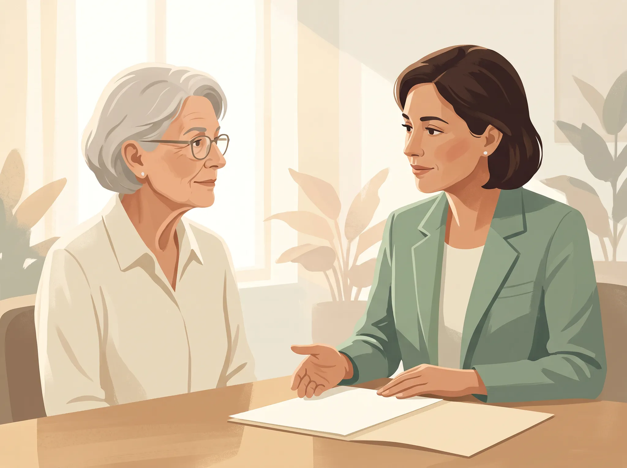 Illustration of a patient and specialist discussing a treatment plan together