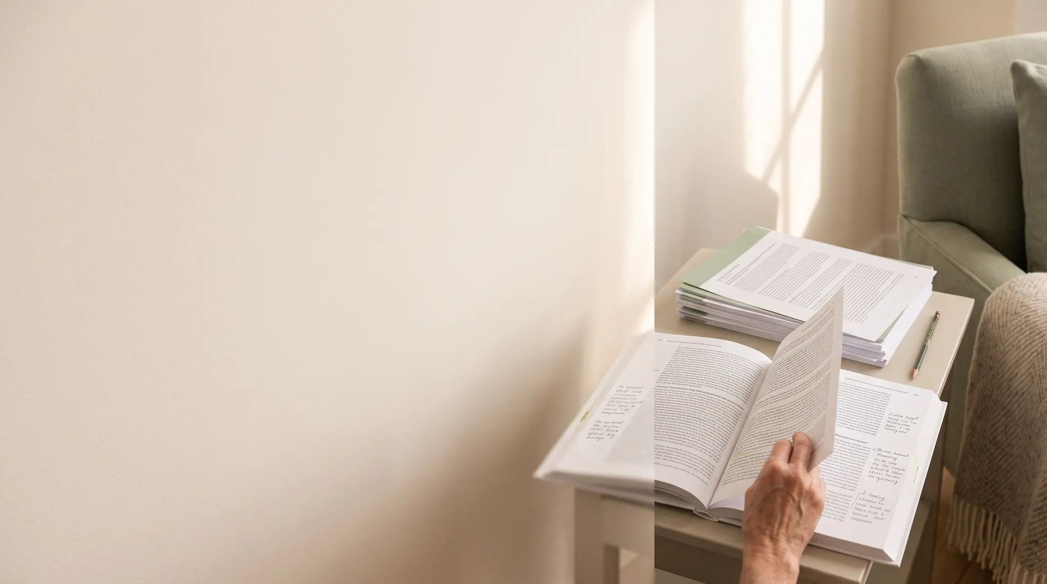 An illustrative scene of reading research and notes