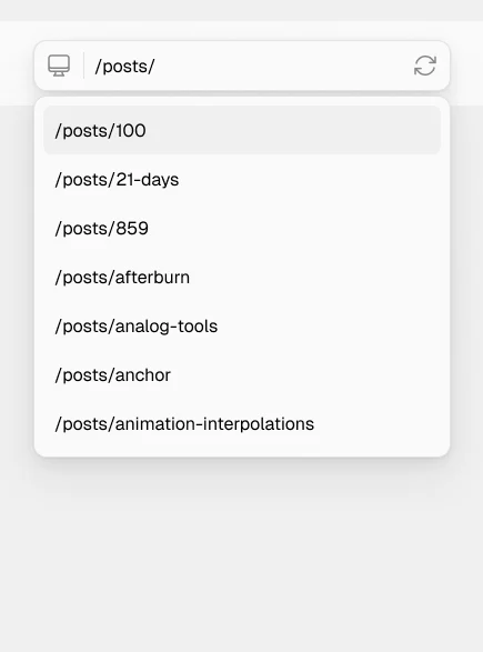 URL search menu showing published post paths