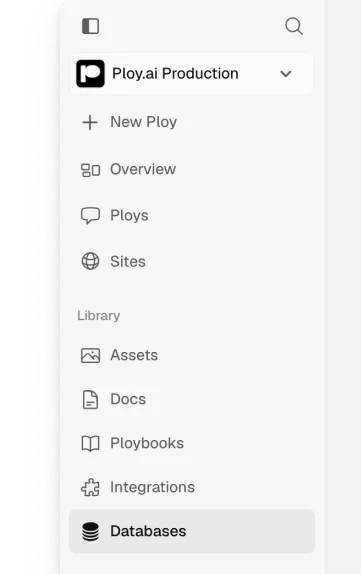 Ploy workspace navigation with Databases selected