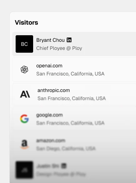 Website visitors list showing identified people and companies