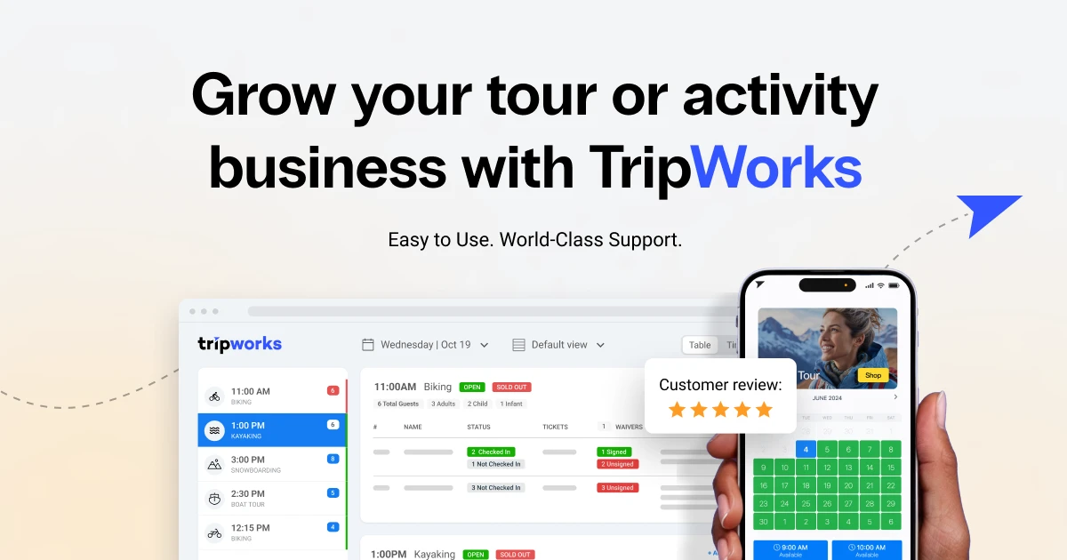 TripWorks booking, customer, and operations platform interface