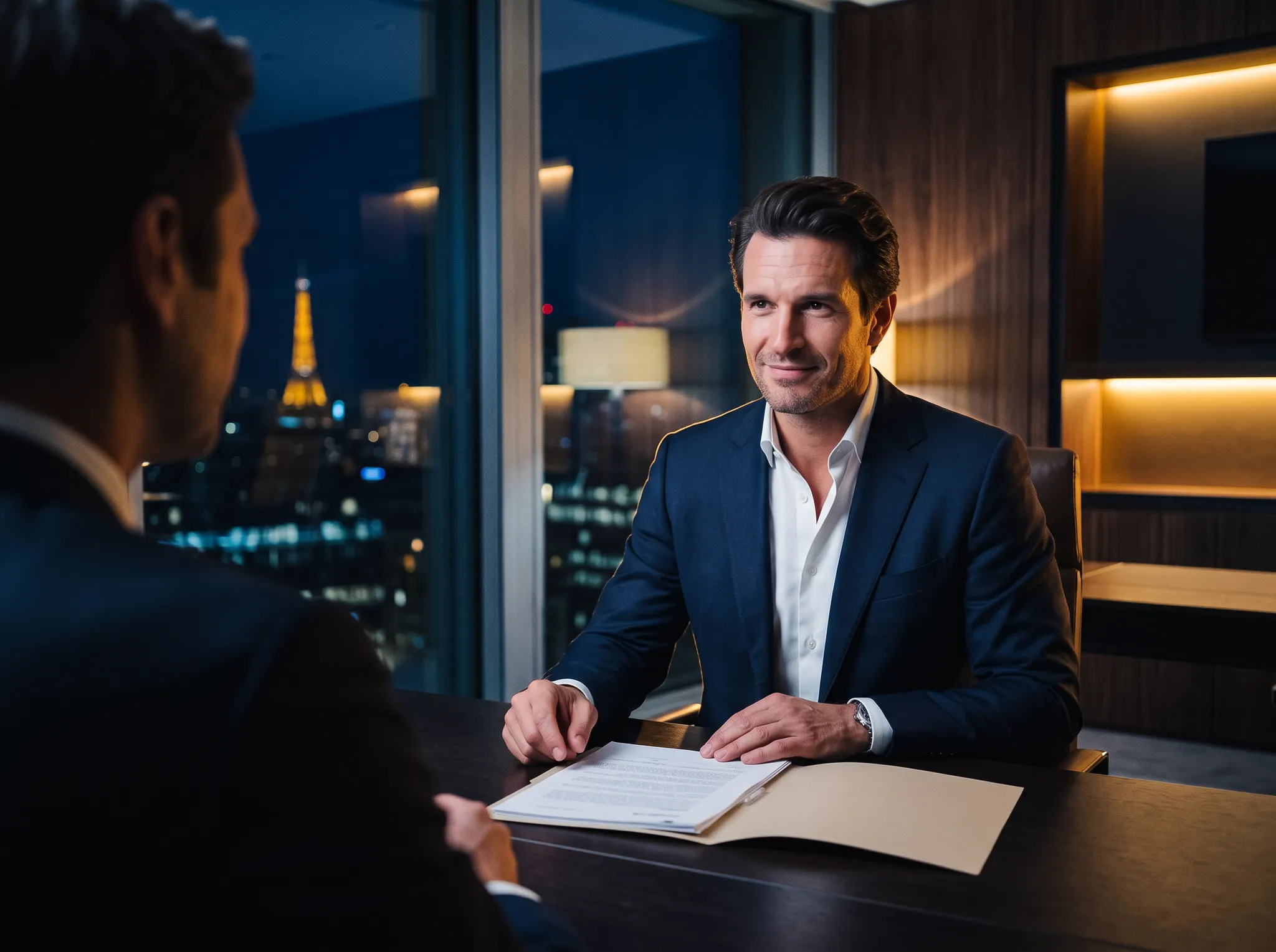 Closer expérimenté reproduisant calmement son meilleur niveau en rendez-vous commercial