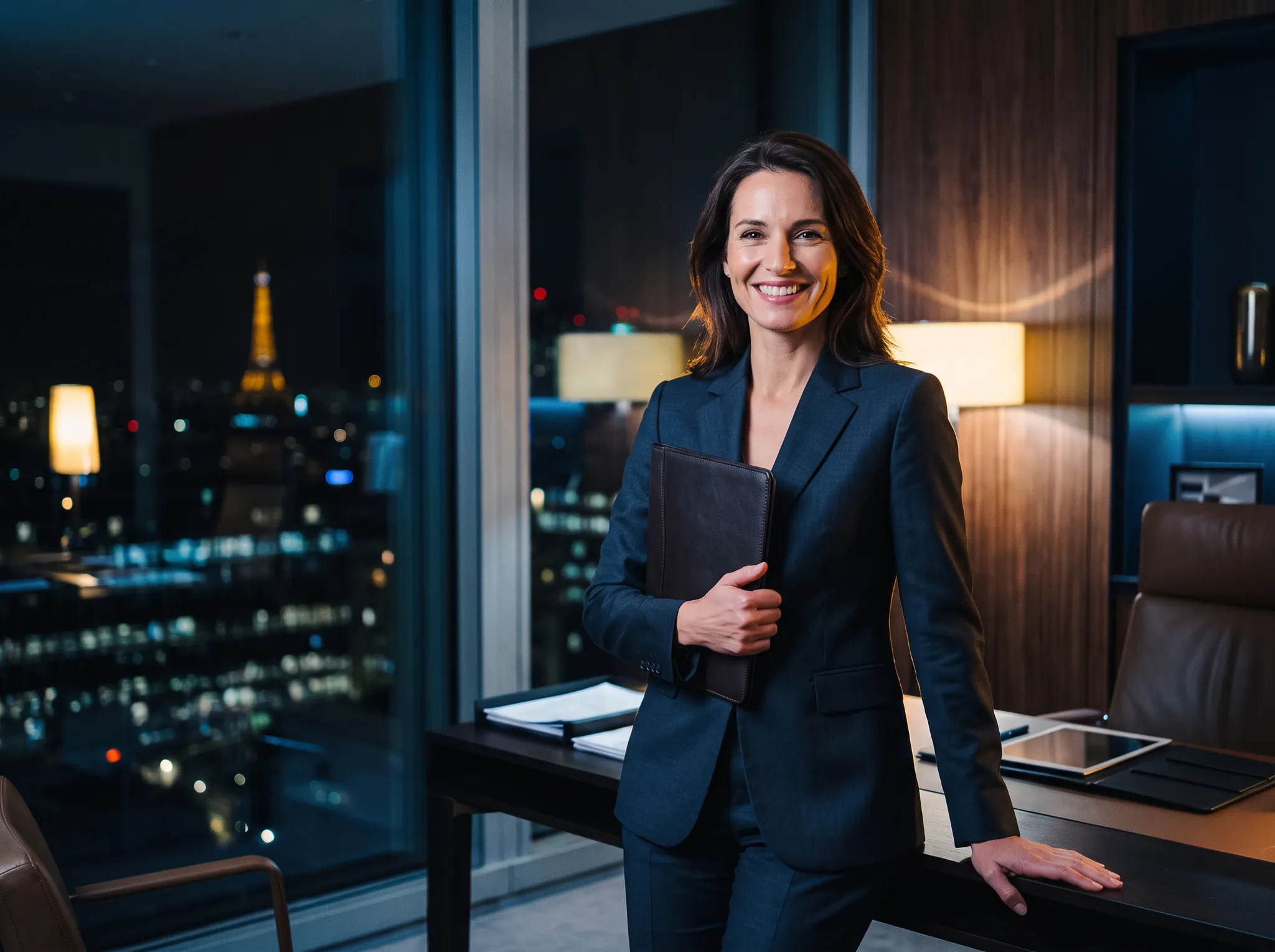Business woman satisfaite après avoir remporté un grand compte de niveau supérieur