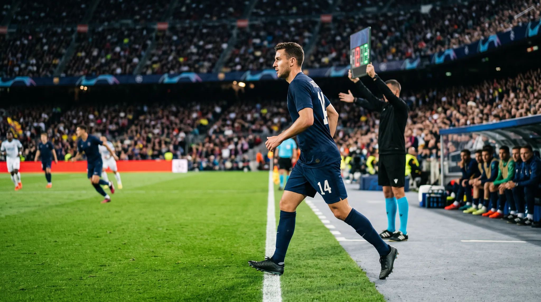 Sportive professionnelle franchissant la ligne de touche pour entrer en jeu