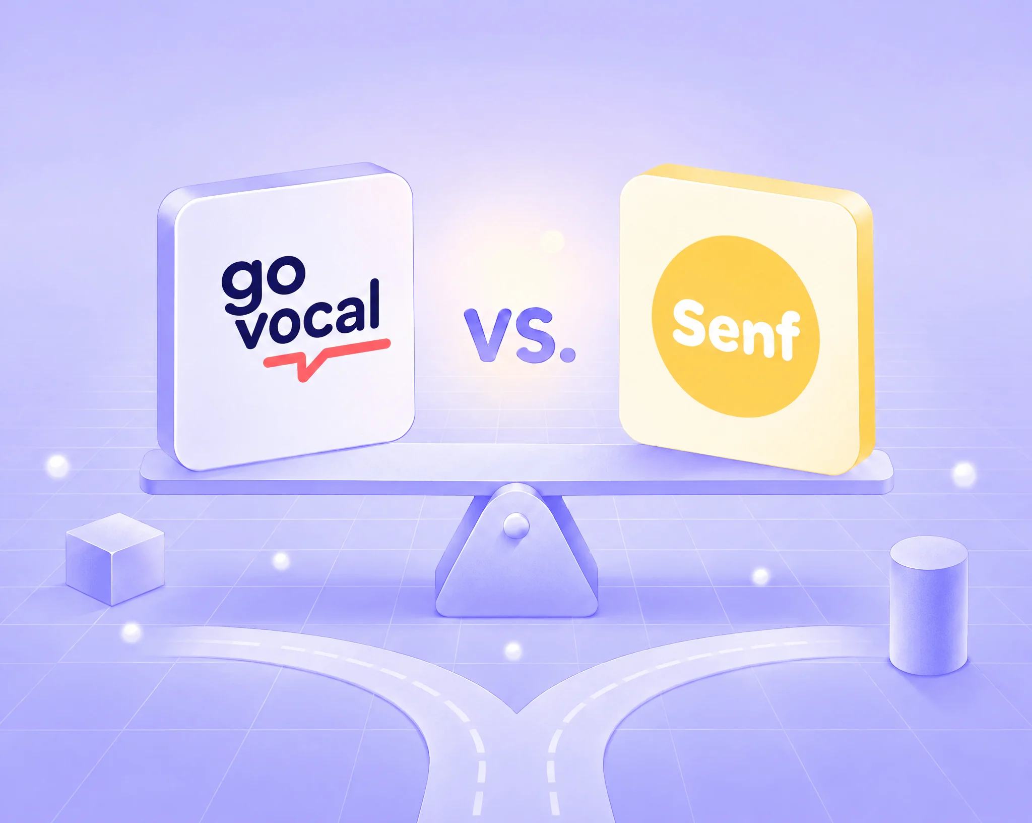 Go Vocal logo and Senf logo facing each other on a balance scale