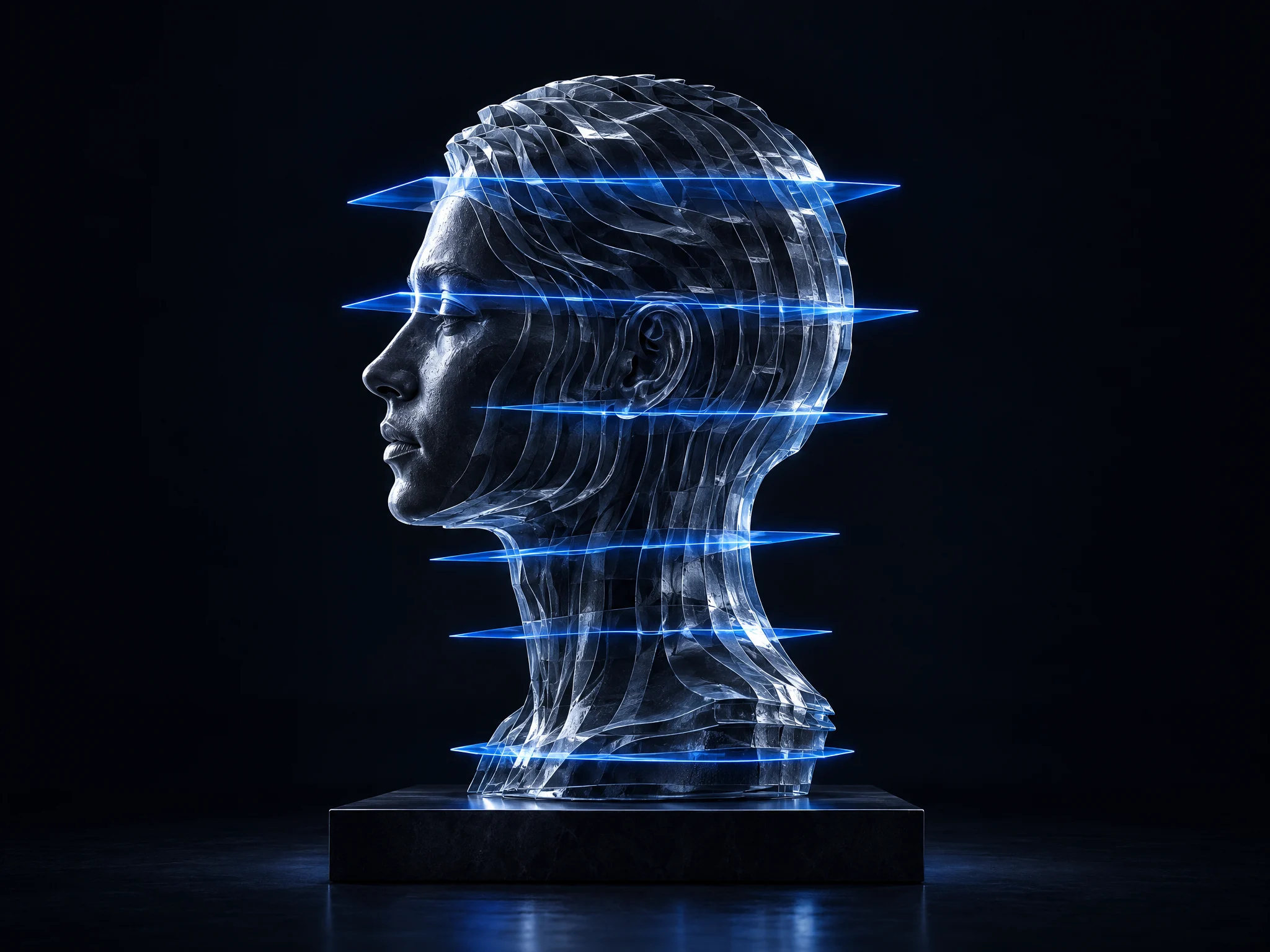 Concept artwork using a layered sculpture to represent multidimensional personal assessment