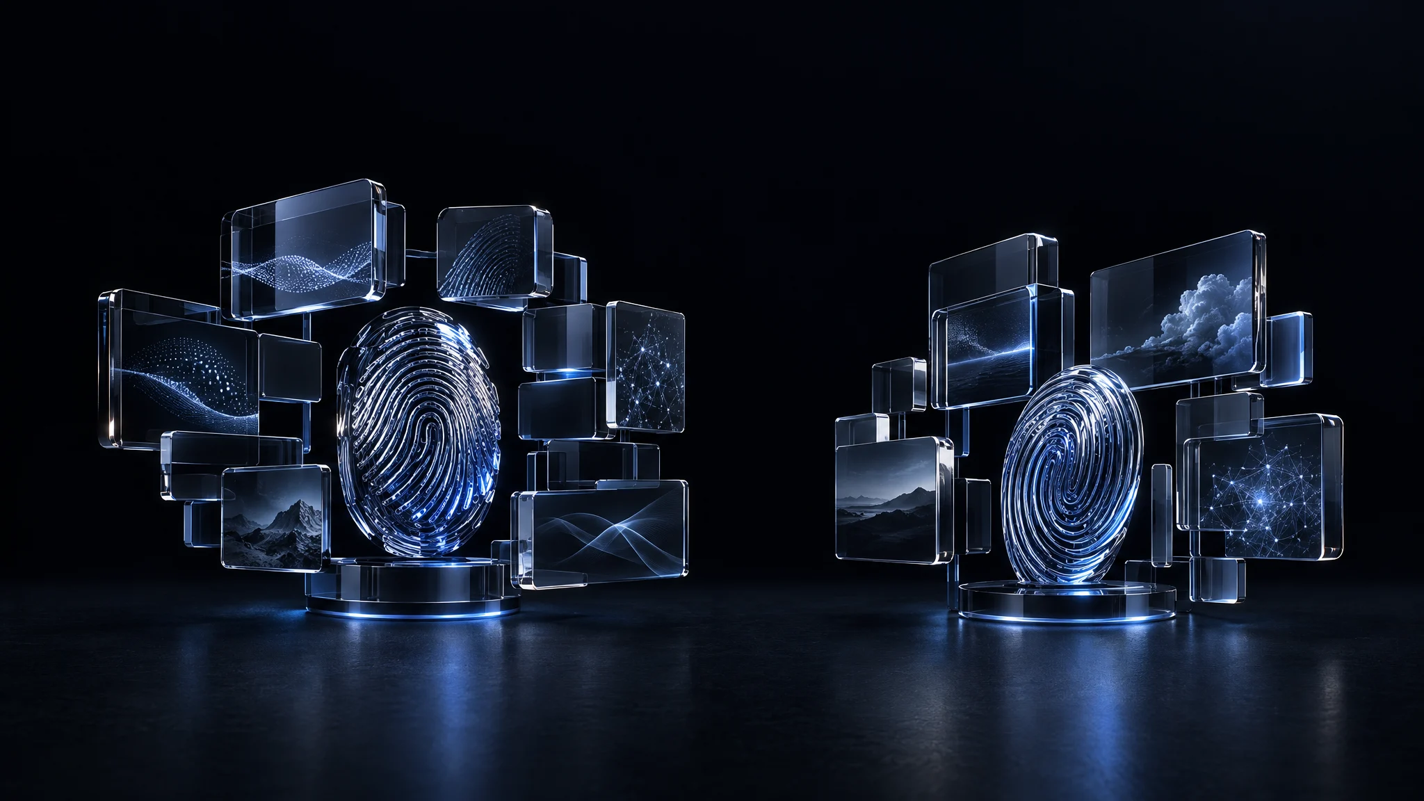 Concept artwork of different tool combinations organized around individual fingerprints