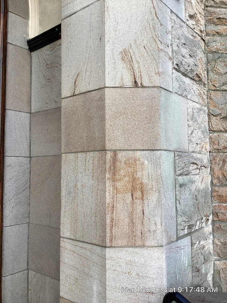 Sandstone wall after graffiti removal