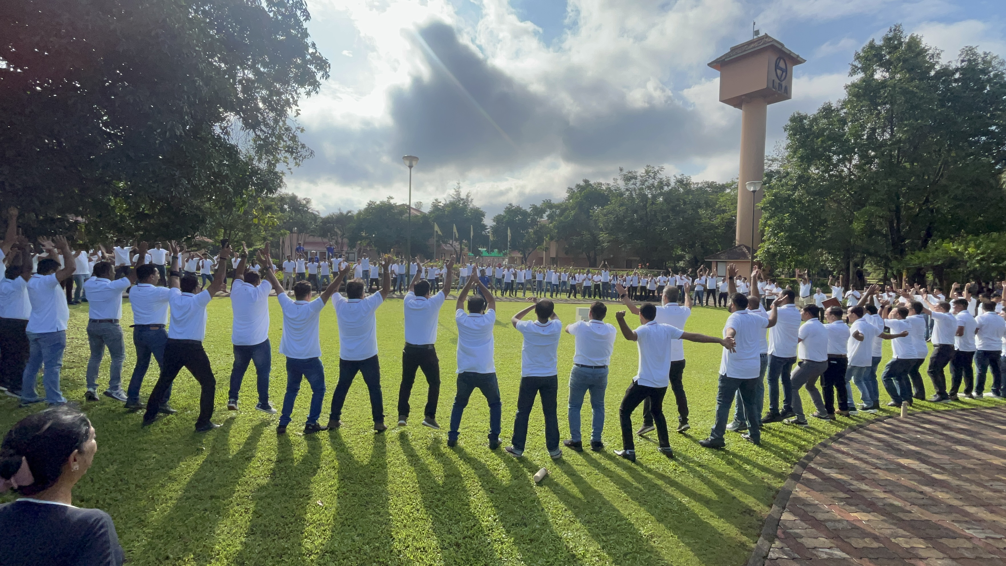 BlueSky Learning participants taking part in a large outdoor team activity