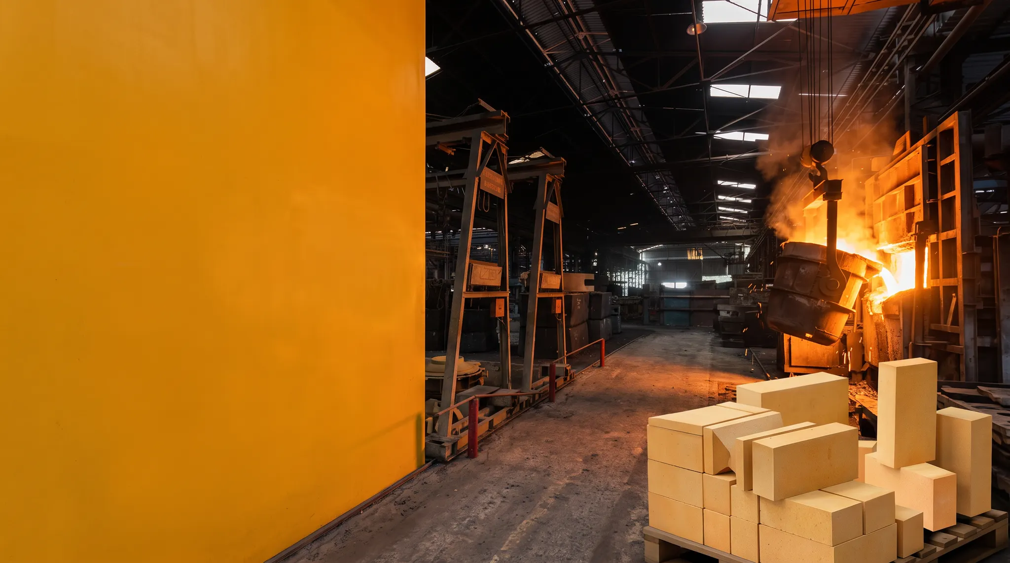 Refractory bricks beside a high-temperature furnace