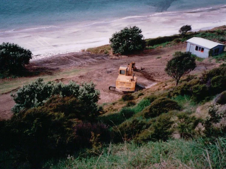 Historical photograph of work on the beachfront grounds