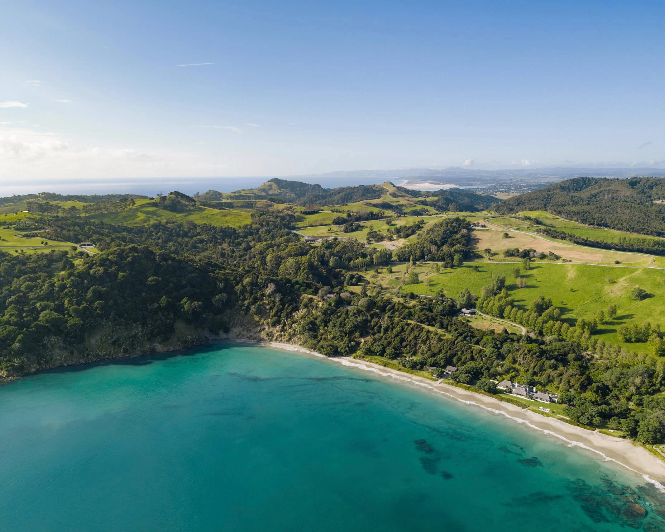 Aerial view of the coastal estate and surrounding countryside
