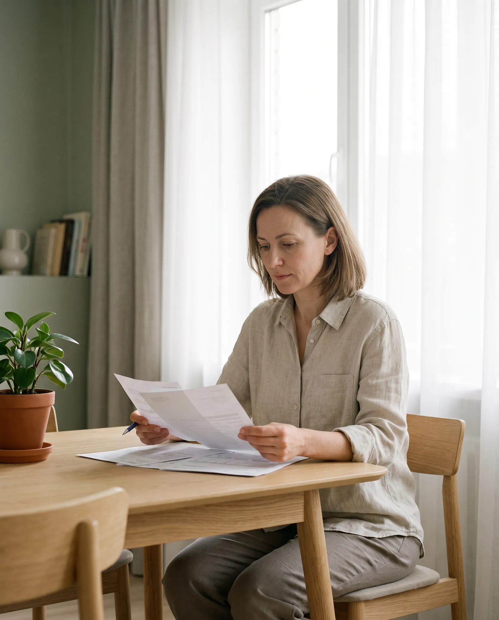 A person reviewing paperwork
