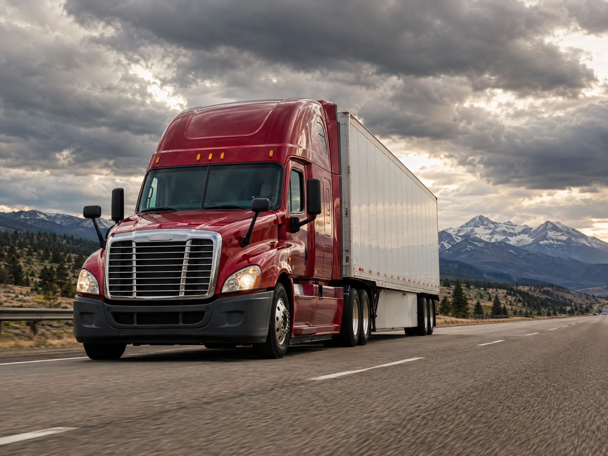 Red semi truck on a Colorado interstate