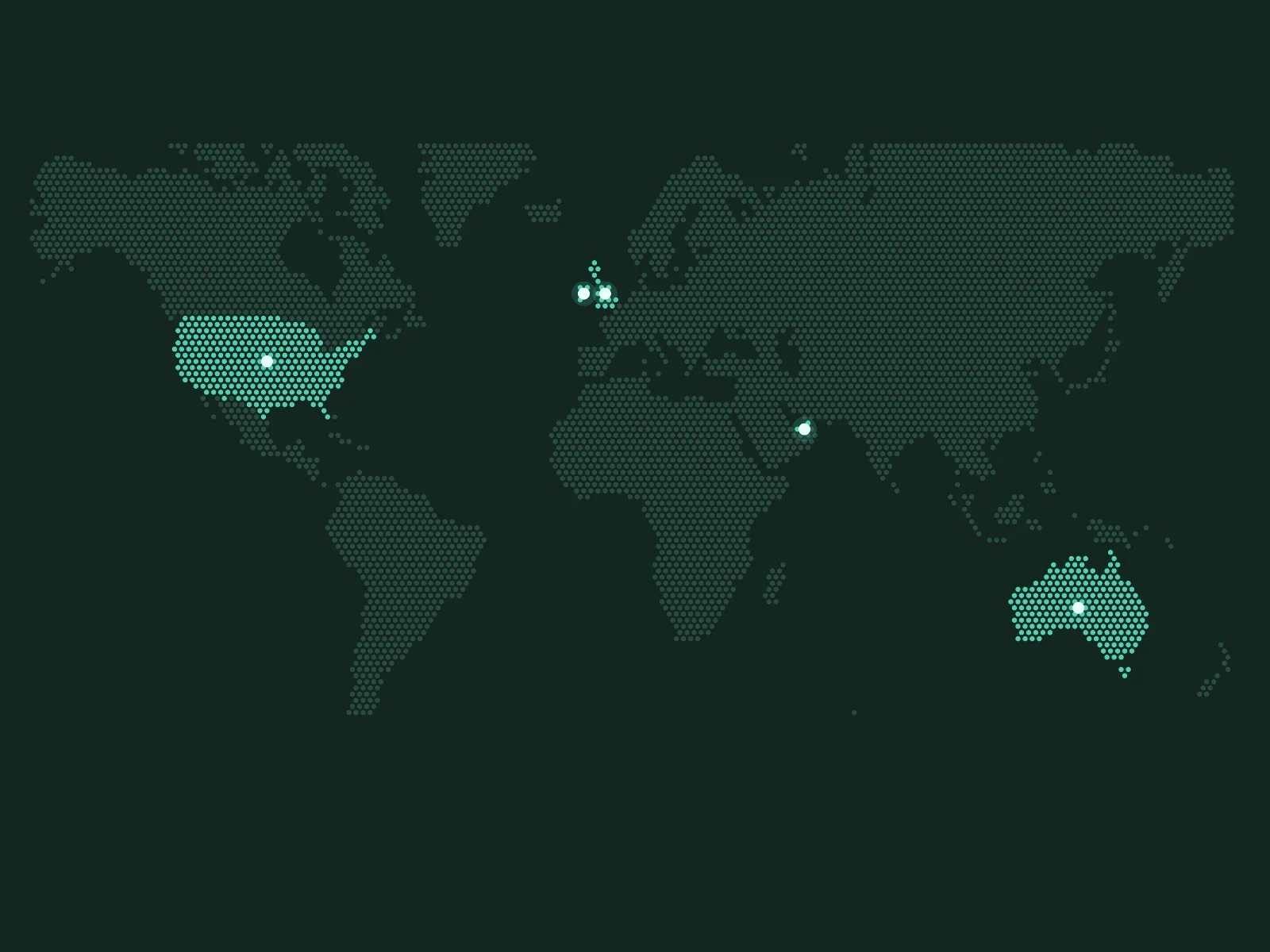 World map with the UK, Ireland, the US, UAE and Australia highlighted in teal