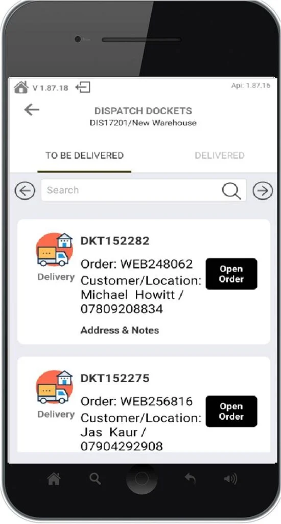 Ordorite proof-of-delivery mobile screen