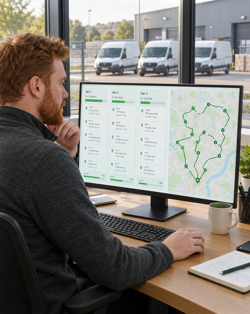 Transport planner building a furniture delivery schedule by van with capacity checks and OrdoRoute route planning