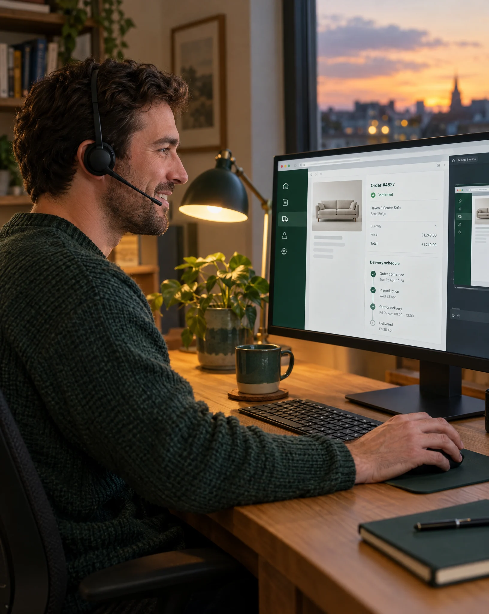 Ordorite support specialist connected remotely to a retailer's system in the evening