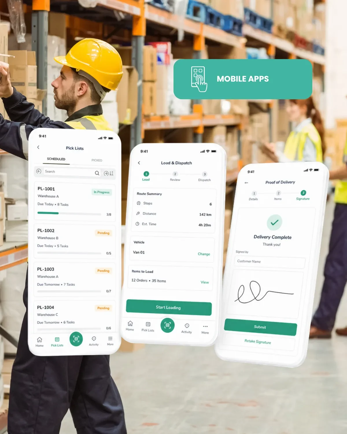 Ordorite mobile apps for warehouse pick lists, load and dispatch, and proof of delivery