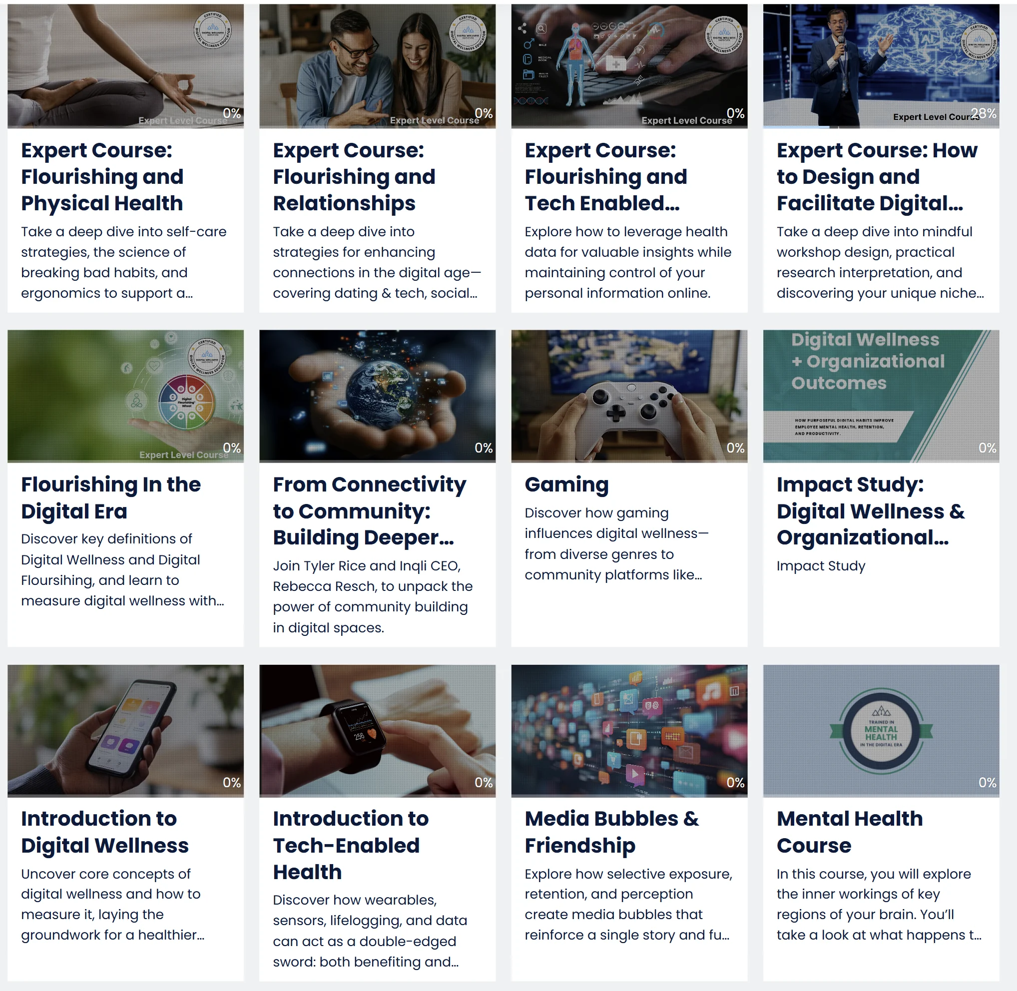 Course cards featuring Expert-level flourishing courses