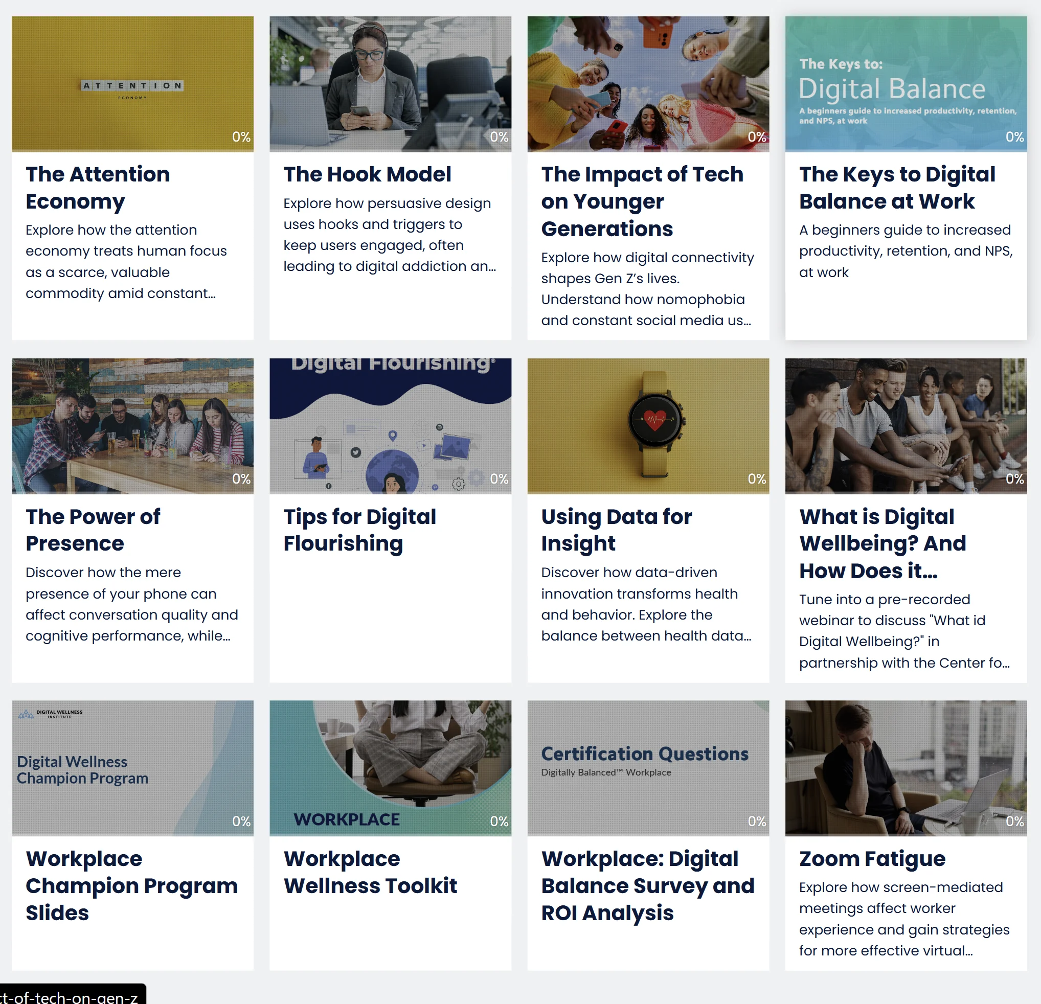 Course cards featuring Workplace skills and digital balance